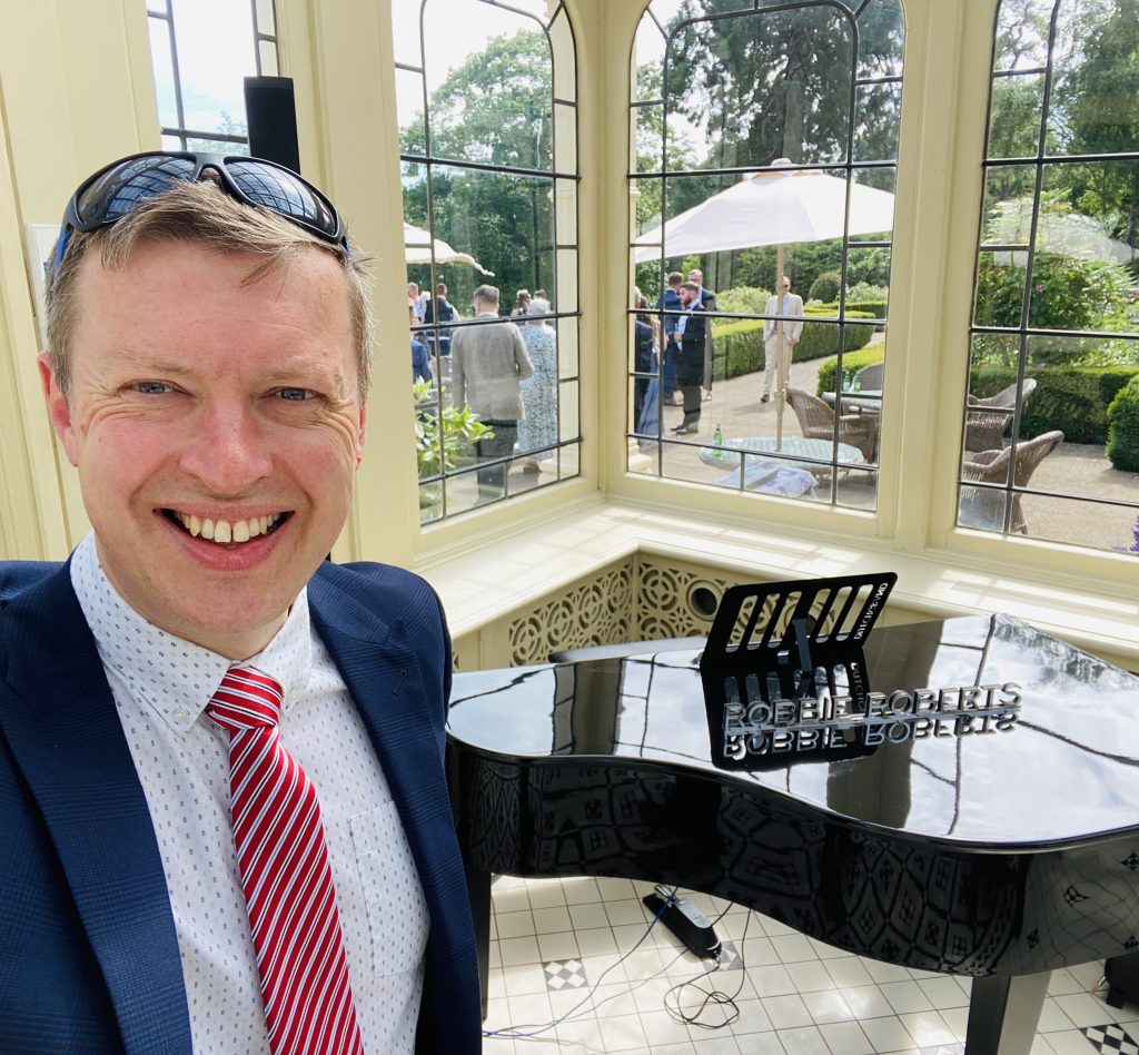 Piano set-up at the wedding breakfast at Kilworth House